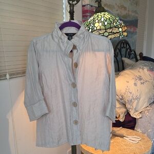 Ali Miles Beige Shimmer Button Down Shirt